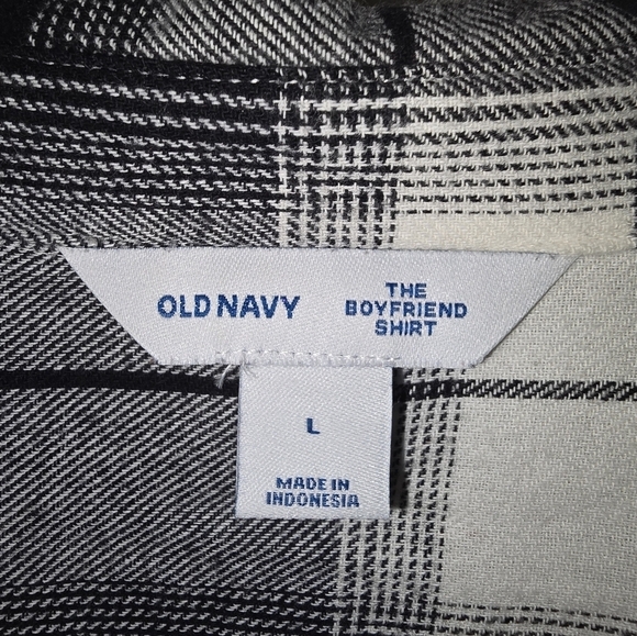 Old Navy Boyfriend Shirt Women Sz L Plaid Mixed Print Button Up Long Sleeve - Picture 4 of 10